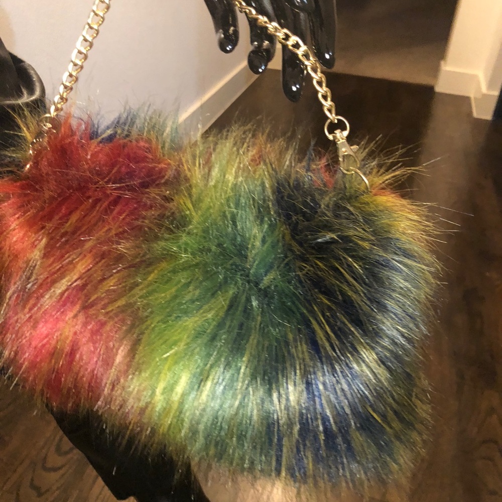 Multi color faux fur purse / clutch / crossbody